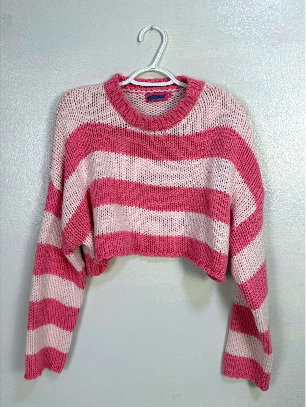 Edikted Pink and Light Pink Striped Cropped Sweater Size S